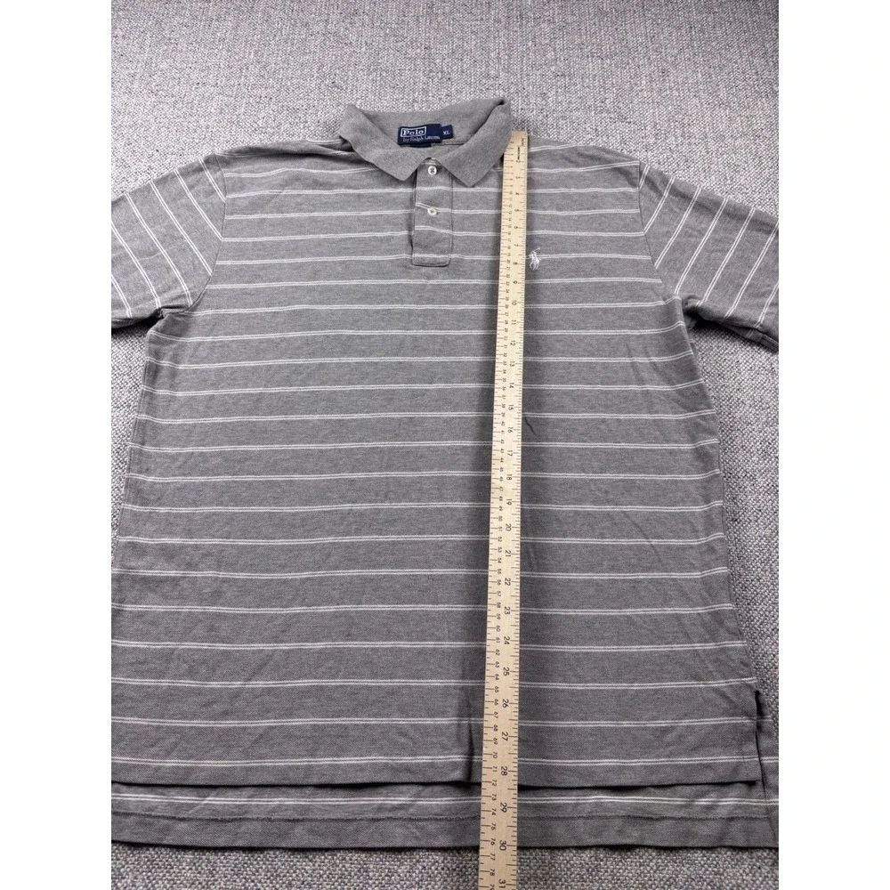 Polo by Ralph Lauren Shirt Mens XL Gray White Striped Soft Cotton Pony Polo